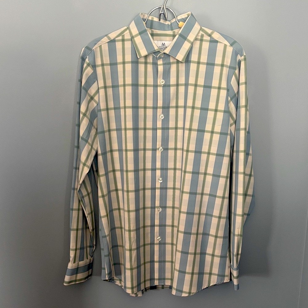 Mizzen+Main Light Blue and White Plaid Dress Shirt